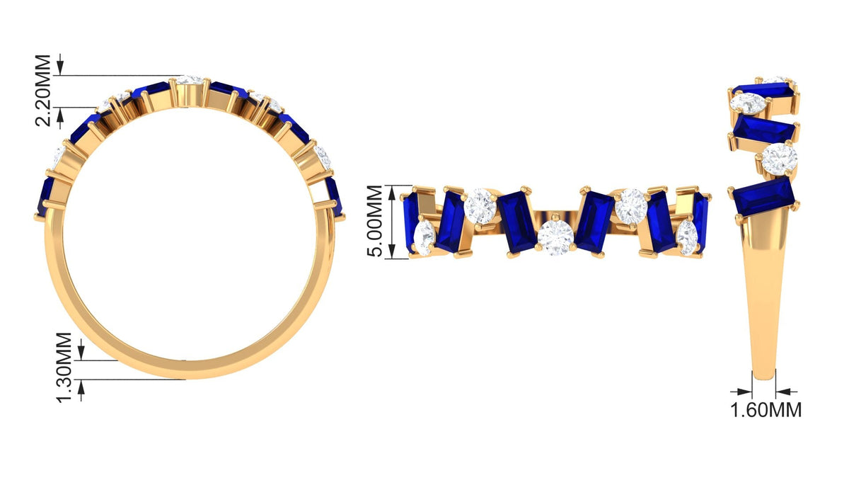 Blue Sapphire Eternity Ring, Baguette Eternity Band With Diamond