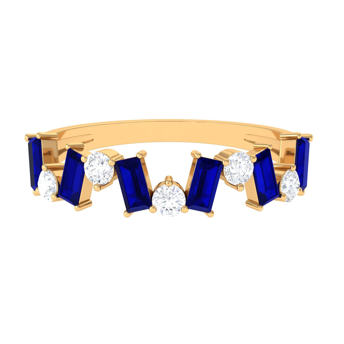 Blue Sapphire Eternity Ring, Baguette Eternity Band With Diamond