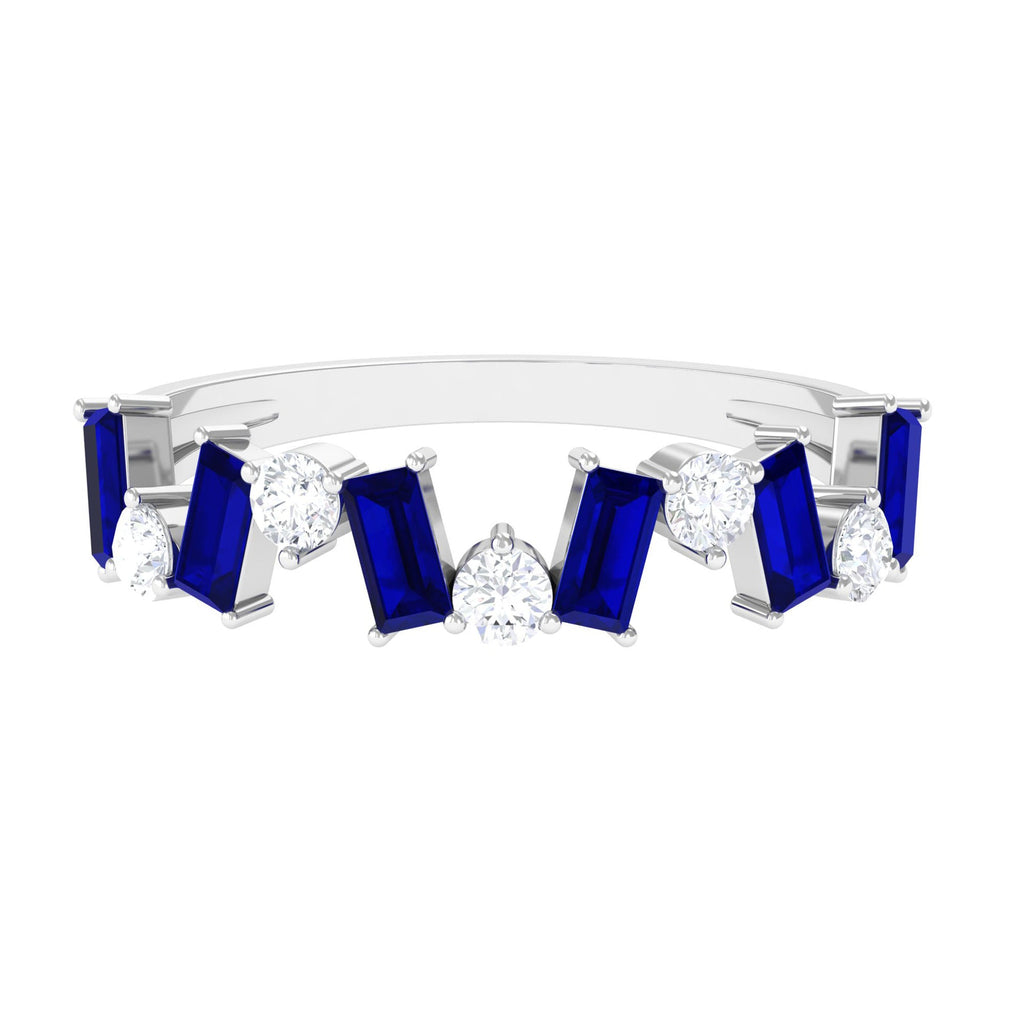Blue Sapphire Eternity Ring, Baguette Eternity Band With Diamond