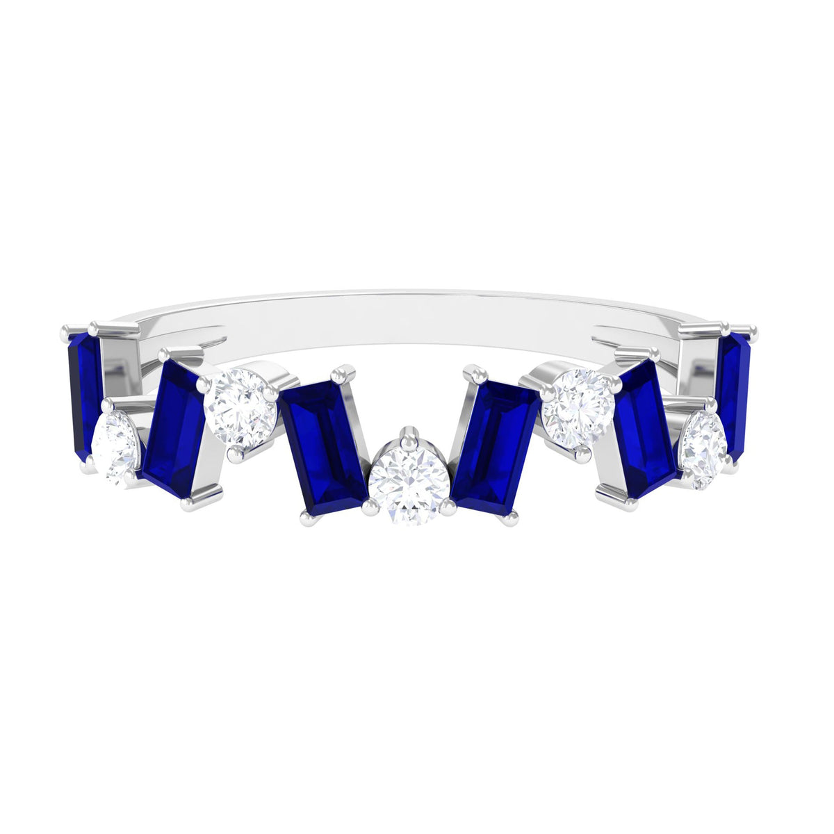 Blue Sapphire Eternity Ring, Baguette Eternity Band With Diamond