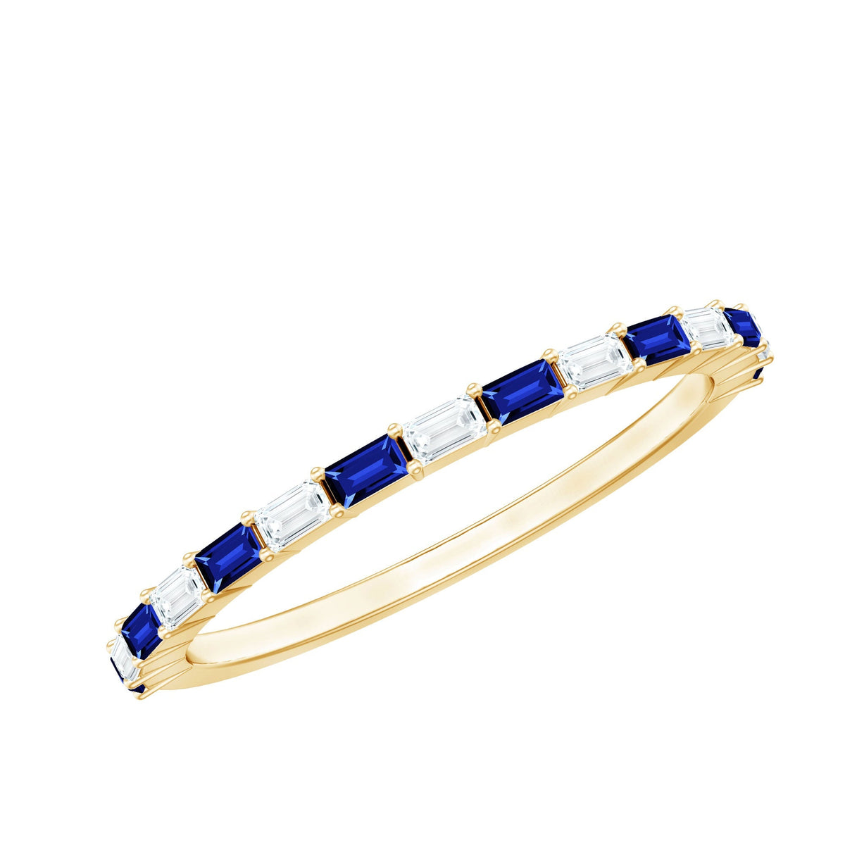 Blue Sapphire Eternity Ring, Baguette Moissanite Stackable Band
