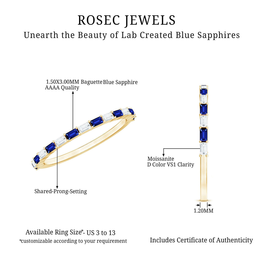 Blue Sapphire Eternity Ring, Baguette Moissanite Stackable Band