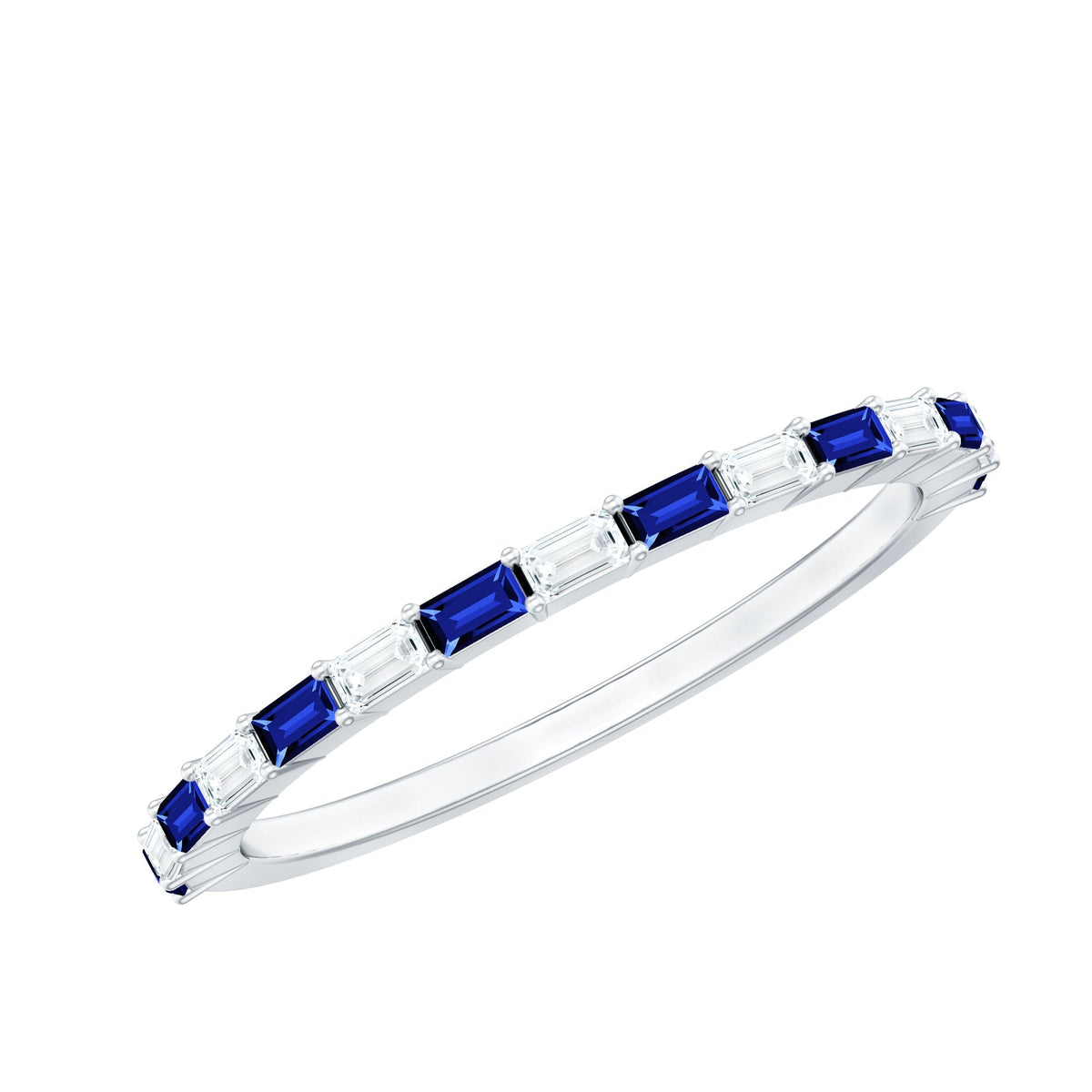 Blue Sapphire Eternity Ring, Baguette Moissanite Stackable Band
