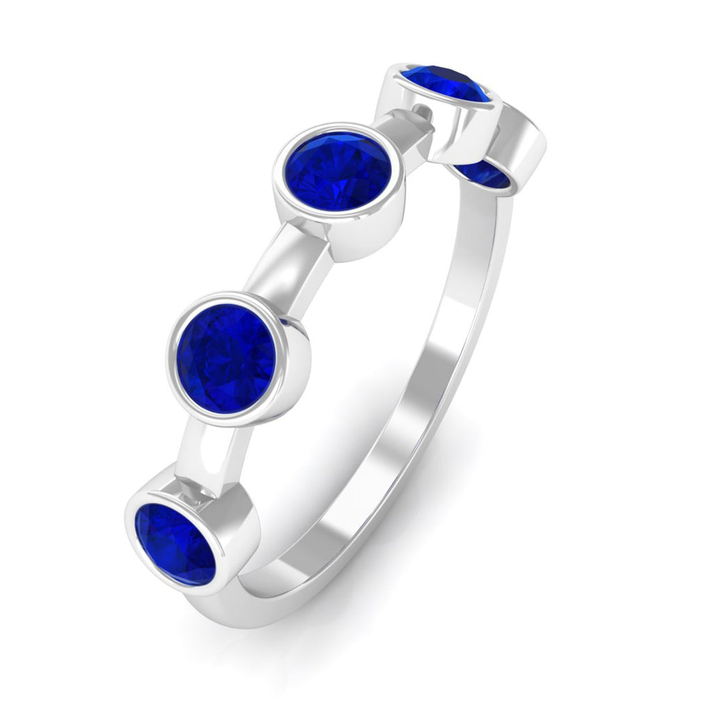 Blue Sapphire Eternity Ring, Bezel Set Half Eternity Ring For Her