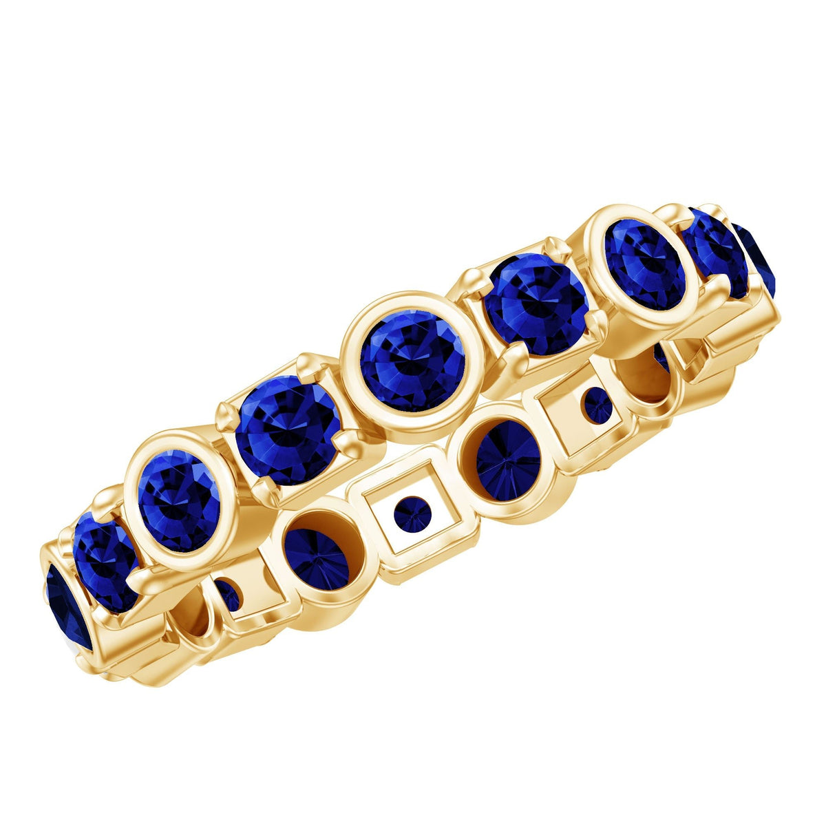 Blue Sapphire Eternity Ring Certified Round Cut Stackable Band