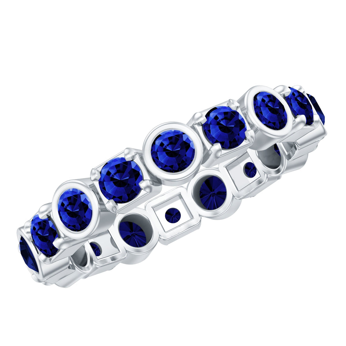 Blue Sapphire Eternity Ring Certified Round Cut Stackable Band