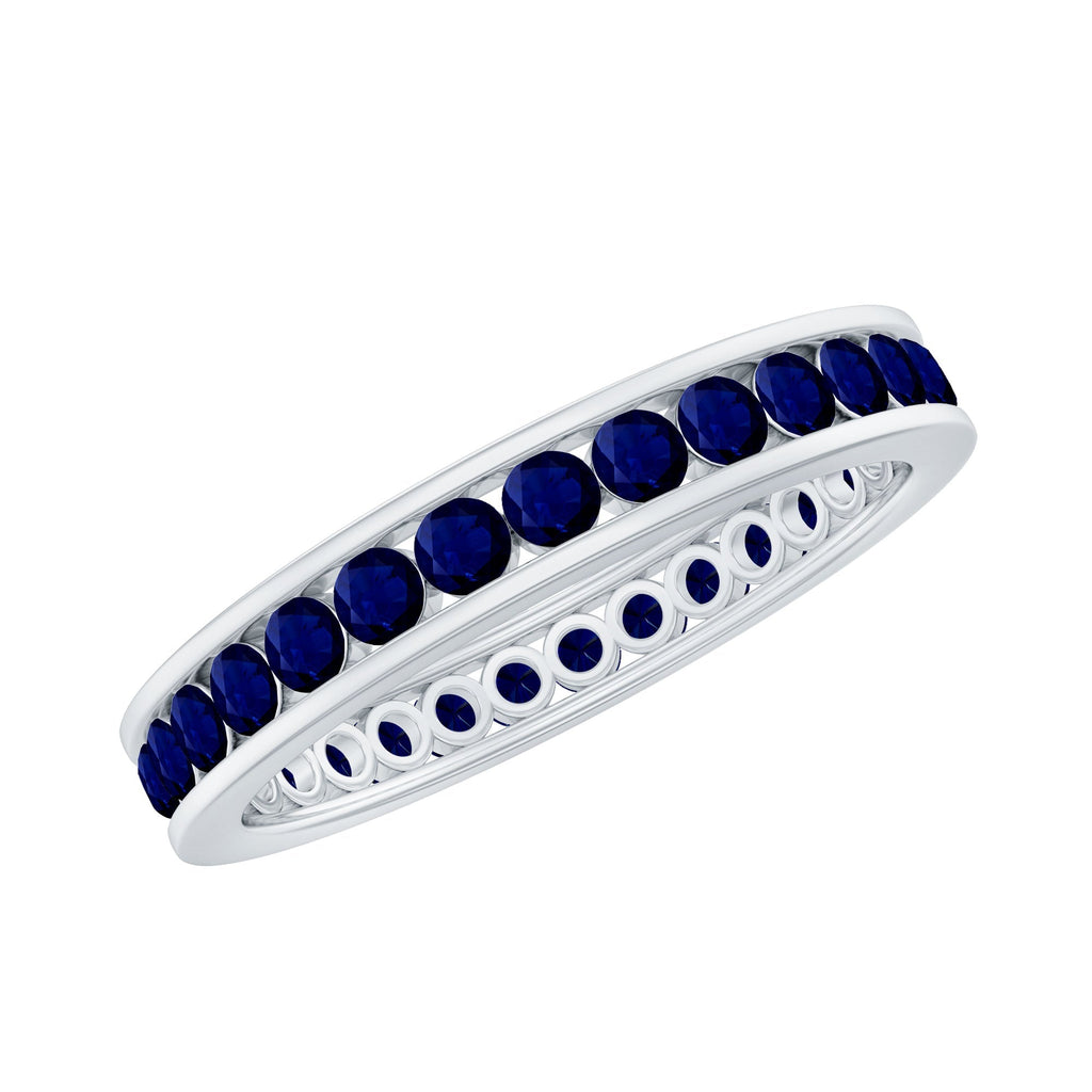 Blue Sapphire Eternity Ring, Channel Set Stackable Ring For Women