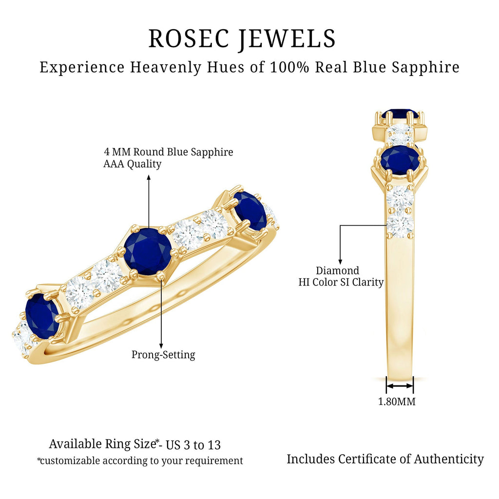Blue Sapphire Eternity Ring Diamond Half Band For Women 1.58 Ct