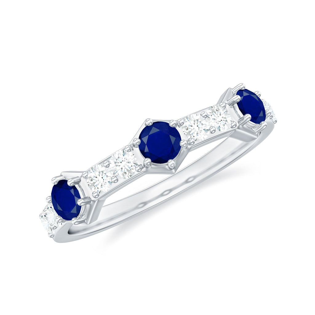 Blue Sapphire Eternity Ring Diamond Half Band For Women 1.58 Ct