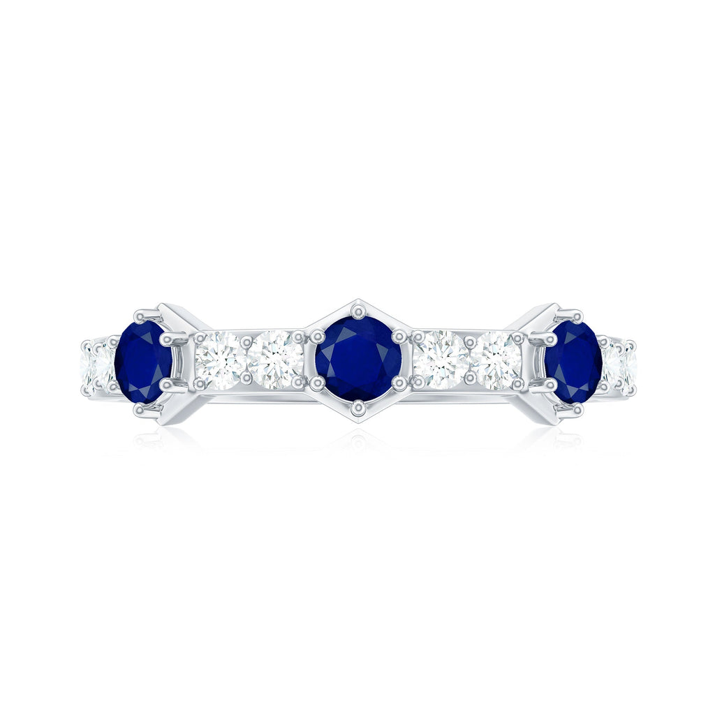 Blue Sapphire Eternity Ring Diamond Half Band For Women 1.58 Ct