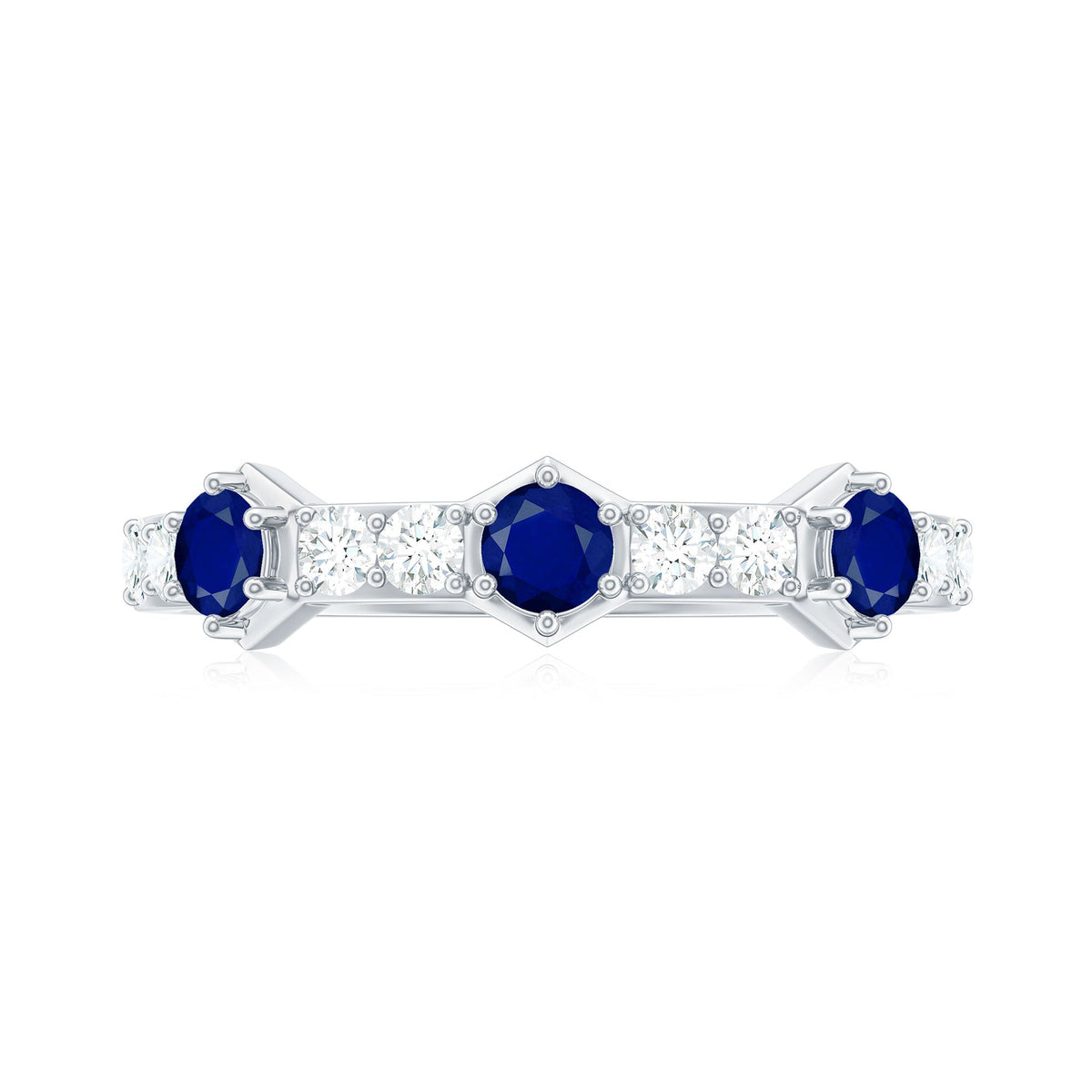 Blue Sapphire Eternity Ring Diamond Half Band For Women 1.58 Ct