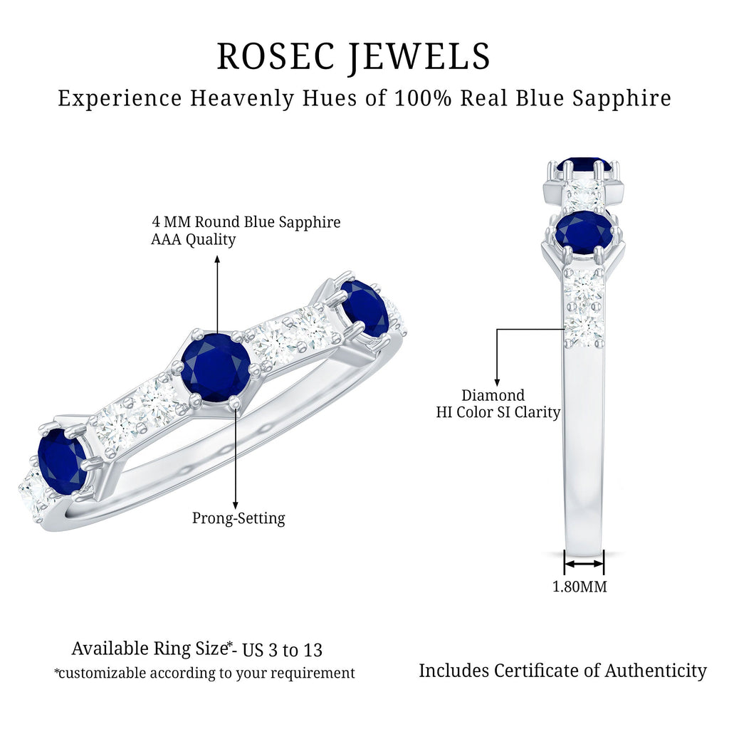 Blue Sapphire Eternity Ring Diamond Half Band For Women 1.58 Ct