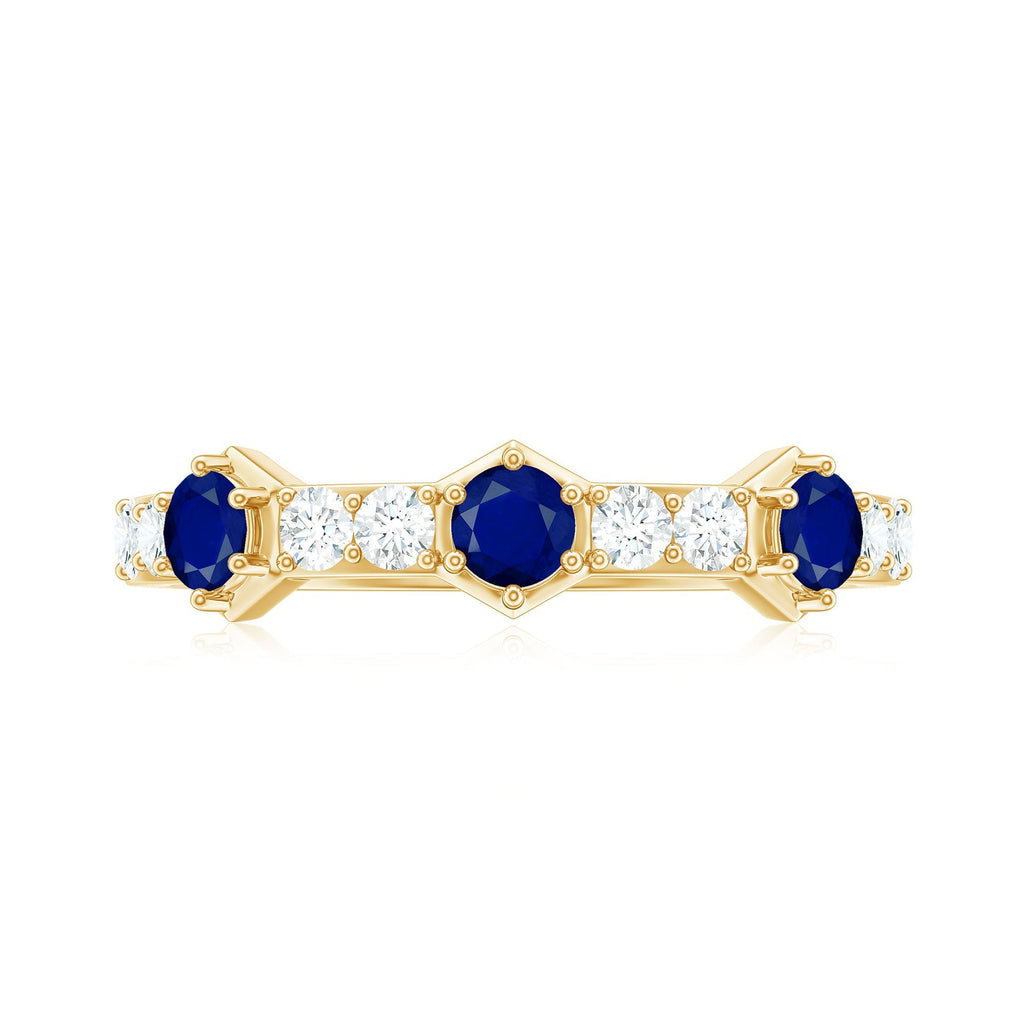 Blue Sapphire Eternity Ring Diamond Half Band For Women 1.58 Ct