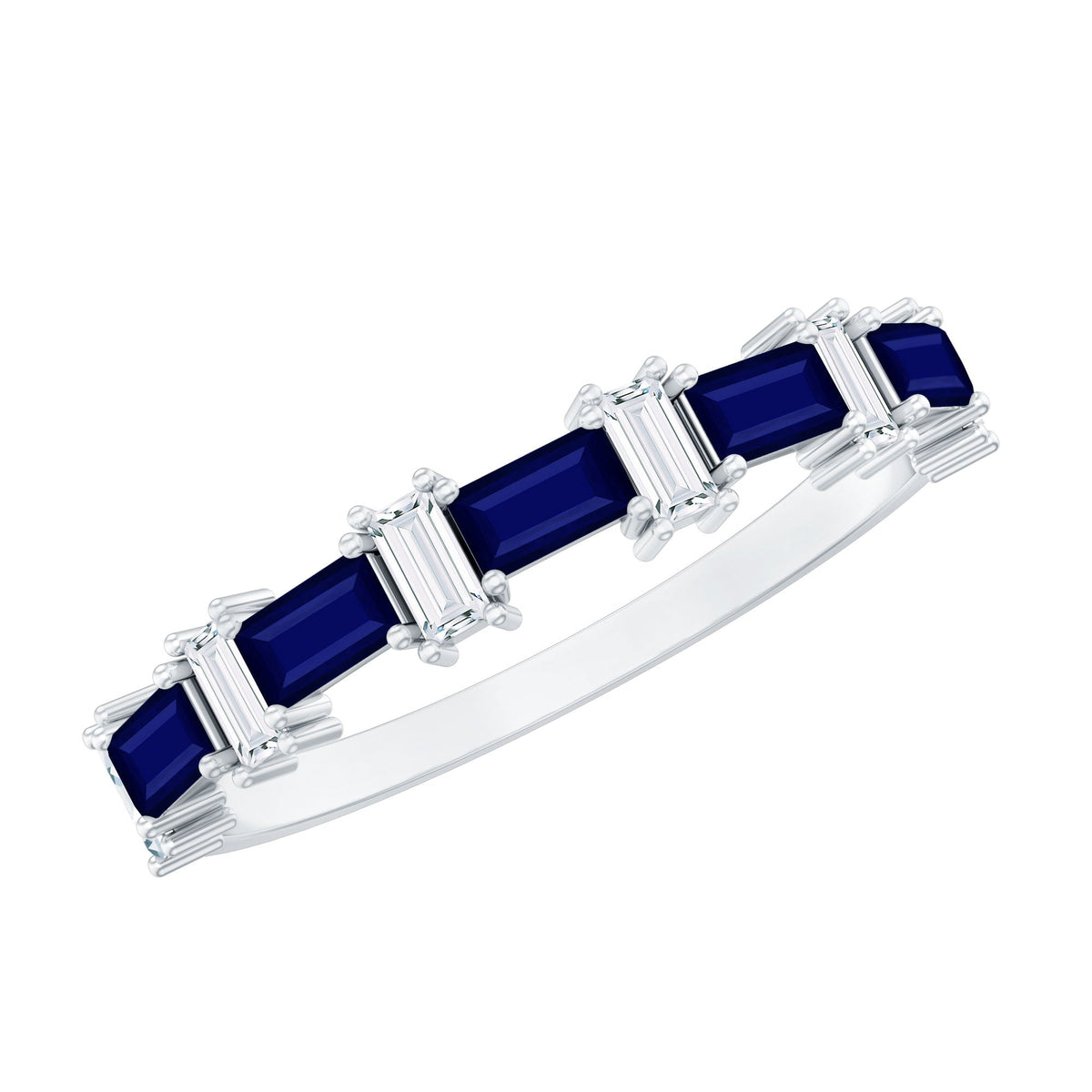 Blue Sapphire Eternity Ring Diamond Half Eternity Baguette Band