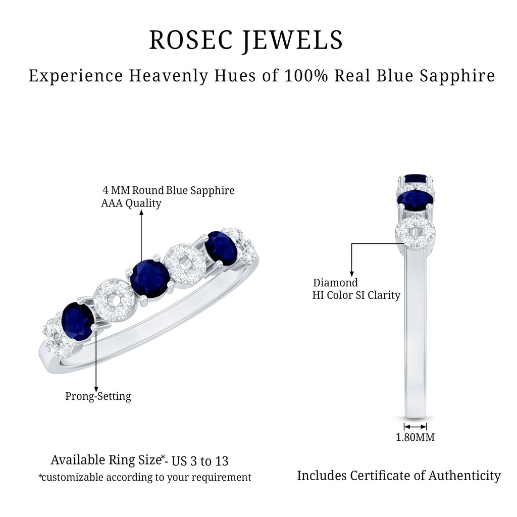 Blue Sapphire Eternity Ring Diamond Half Eternity Band For Women