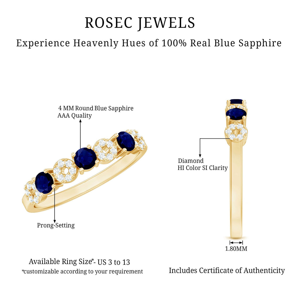 Blue Sapphire Eternity Ring Diamond Half Eternity Band For Women