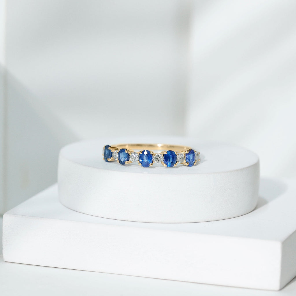 Blue Sapphire Eternity Ring Diamond Half Eternity Ring For Women