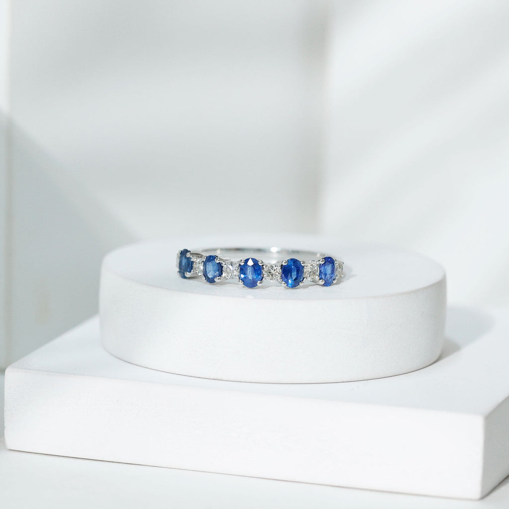 Blue Sapphire Eternity Ring Diamond Half Eternity Ring For Women