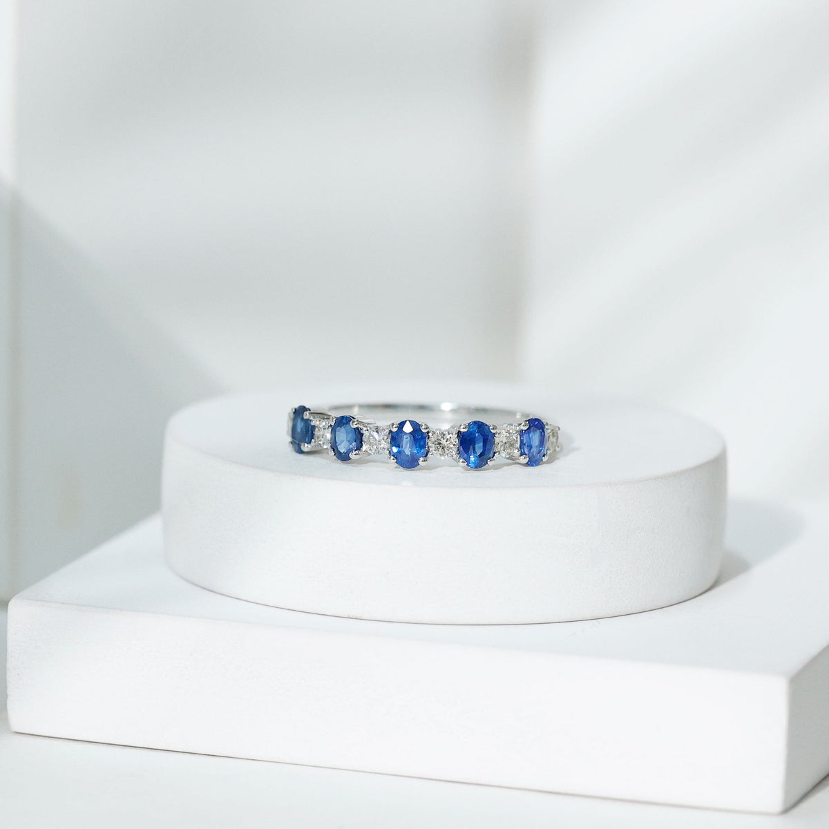 Blue Sapphire Eternity Ring Diamond Half Eternity Ring For Women