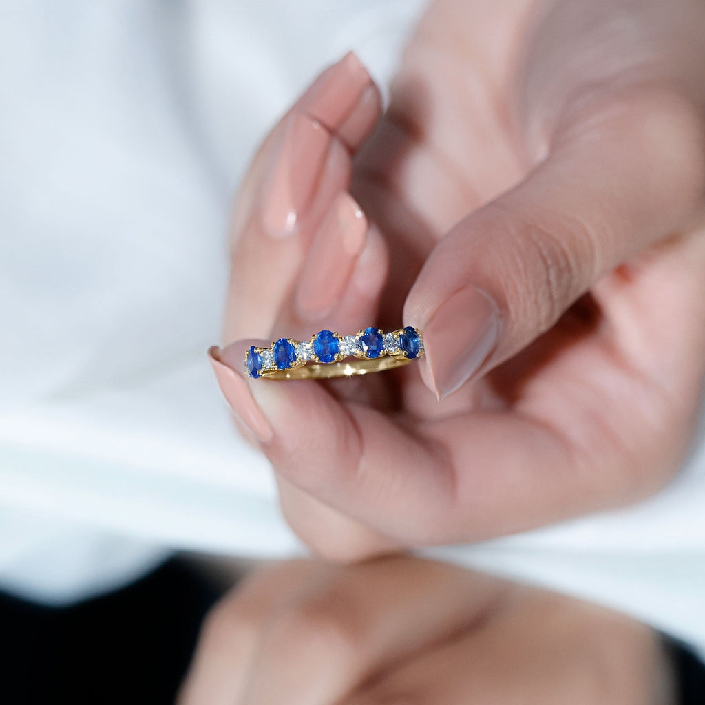 Blue Sapphire Eternity Ring Diamond Half Eternity Ring For Women