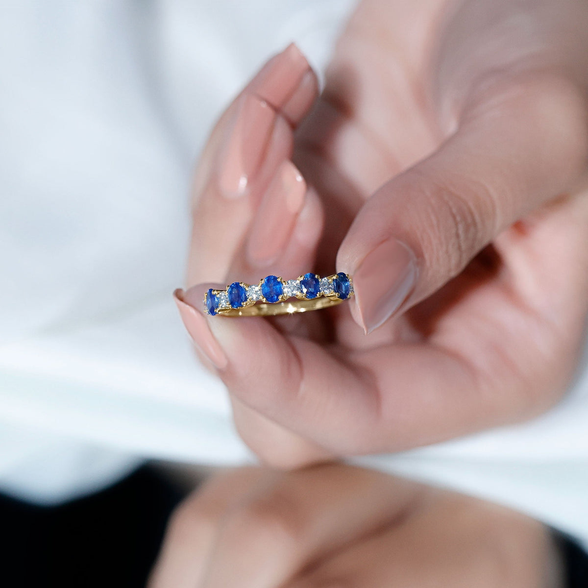 Blue Sapphire Eternity Ring Diamond Half Eternity Ring For Women