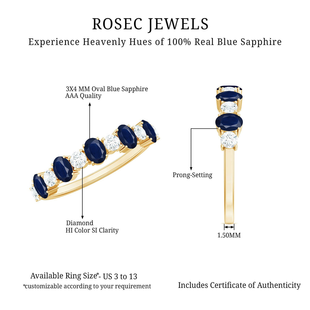 Blue Sapphire Eternity Ring Diamond Half Eternity Ring For Women