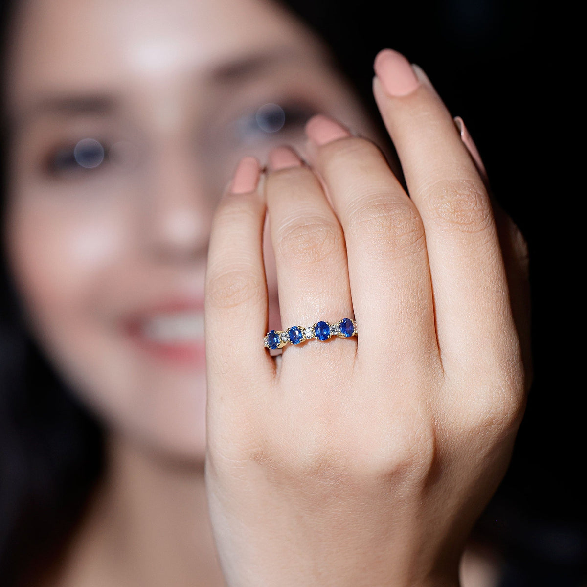 Blue Sapphire Eternity Ring Diamond Half Eternity Ring For Women