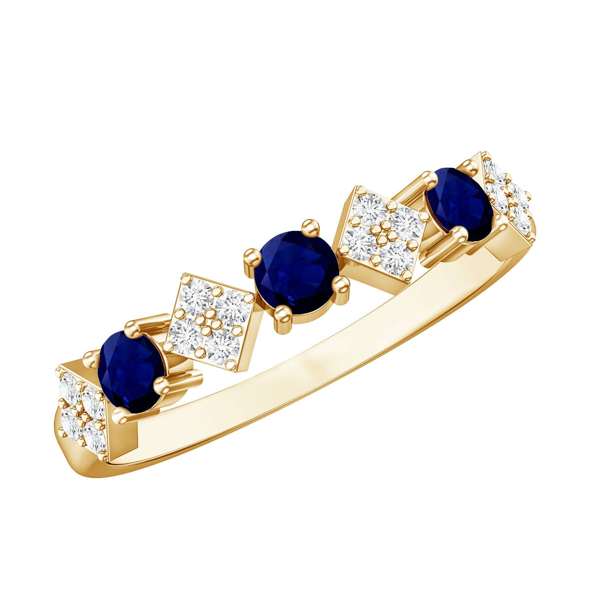 Blue Sapphire Eternity Ring Diamond Half Eternity Wedding Band 4mm