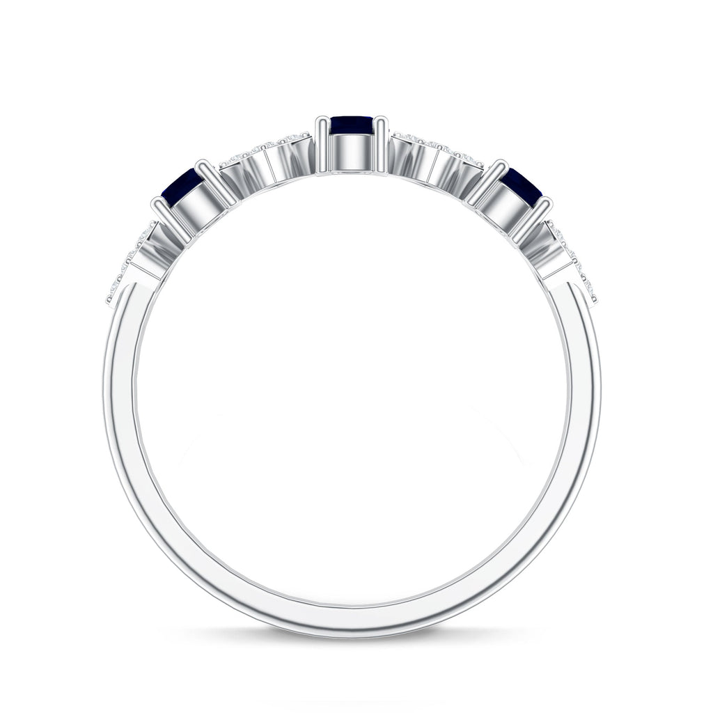 Blue Sapphire Eternity Ring Diamond Half Eternity Wedding Band 4mm