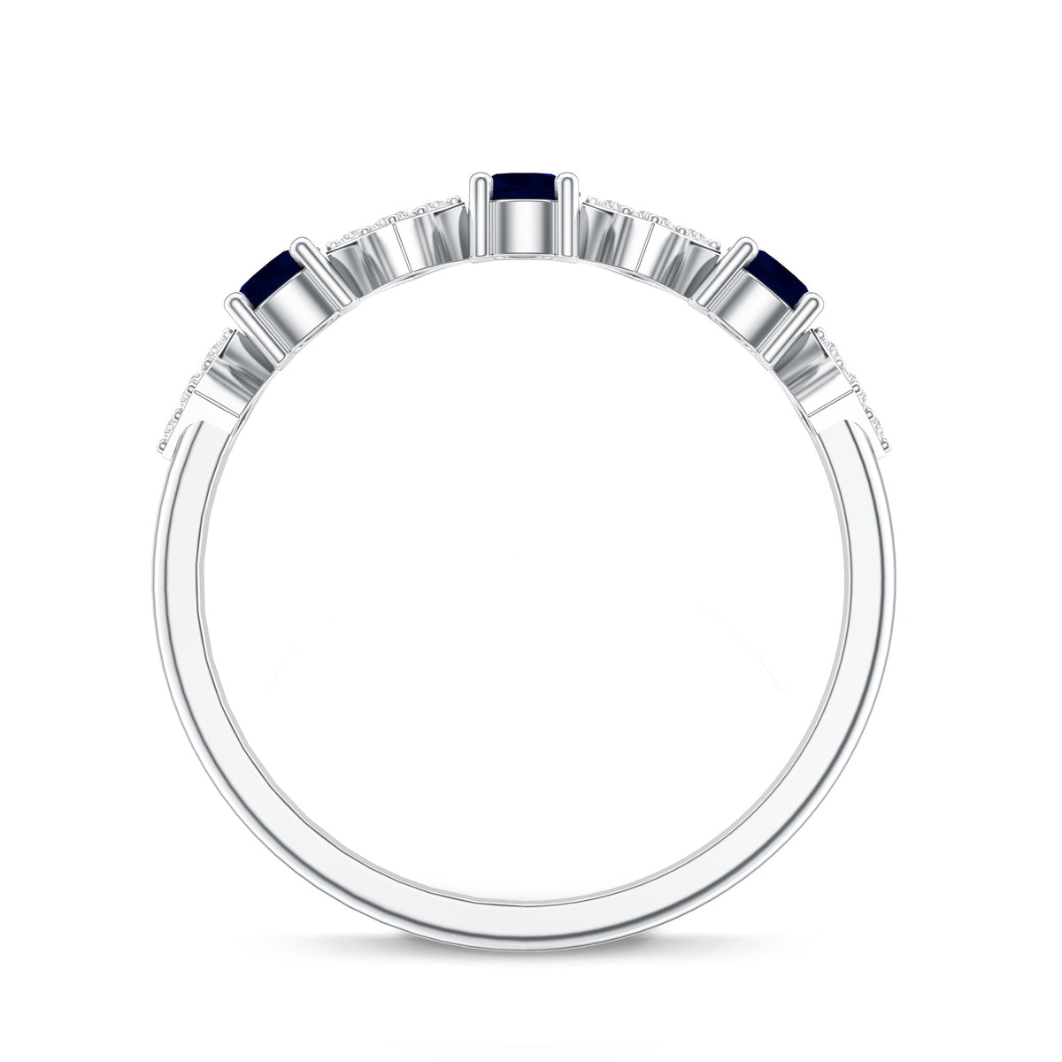 Blue Sapphire Eternity Ring Diamond Half Eternity Wedding Band 4mm