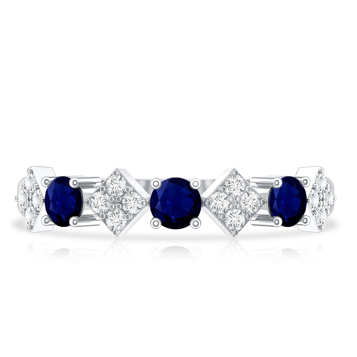 Blue Sapphire Eternity Ring Diamond Half Eternity Wedding Band 4mm