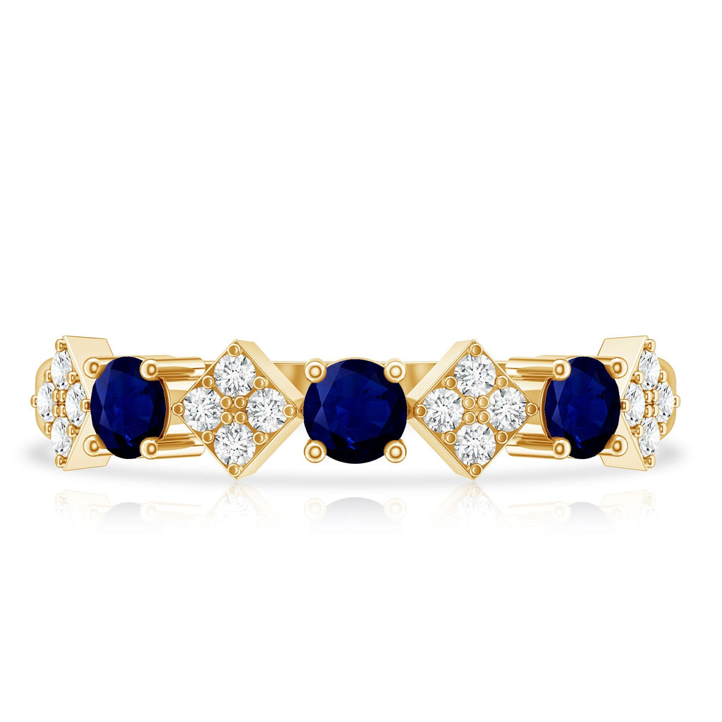 Blue Sapphire Eternity Ring Diamond Half Eternity Wedding Band 4mm