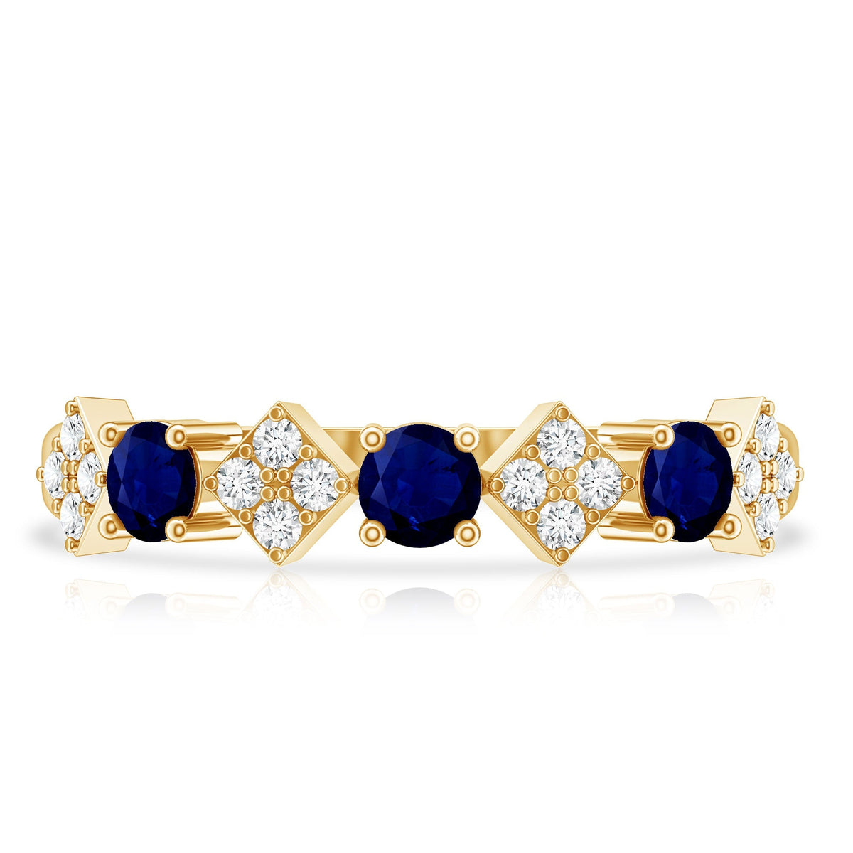 Blue Sapphire Eternity Ring Diamond Half Eternity Wedding Band 4mm