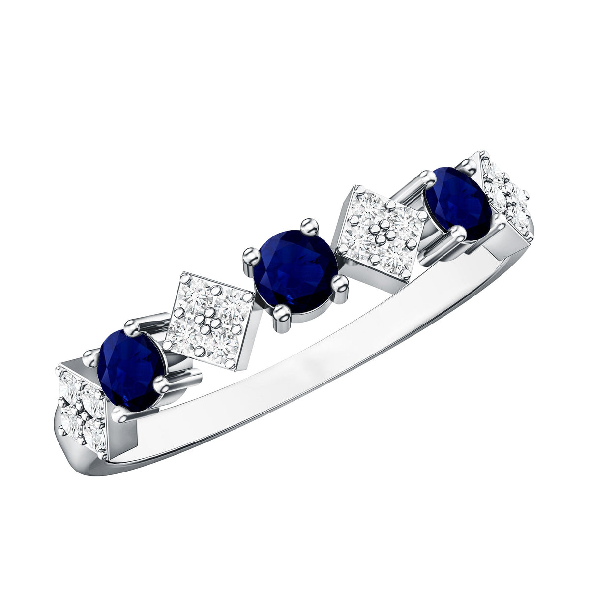Blue Sapphire Eternity Ring Diamond Half Eternity Wedding Band 4mm