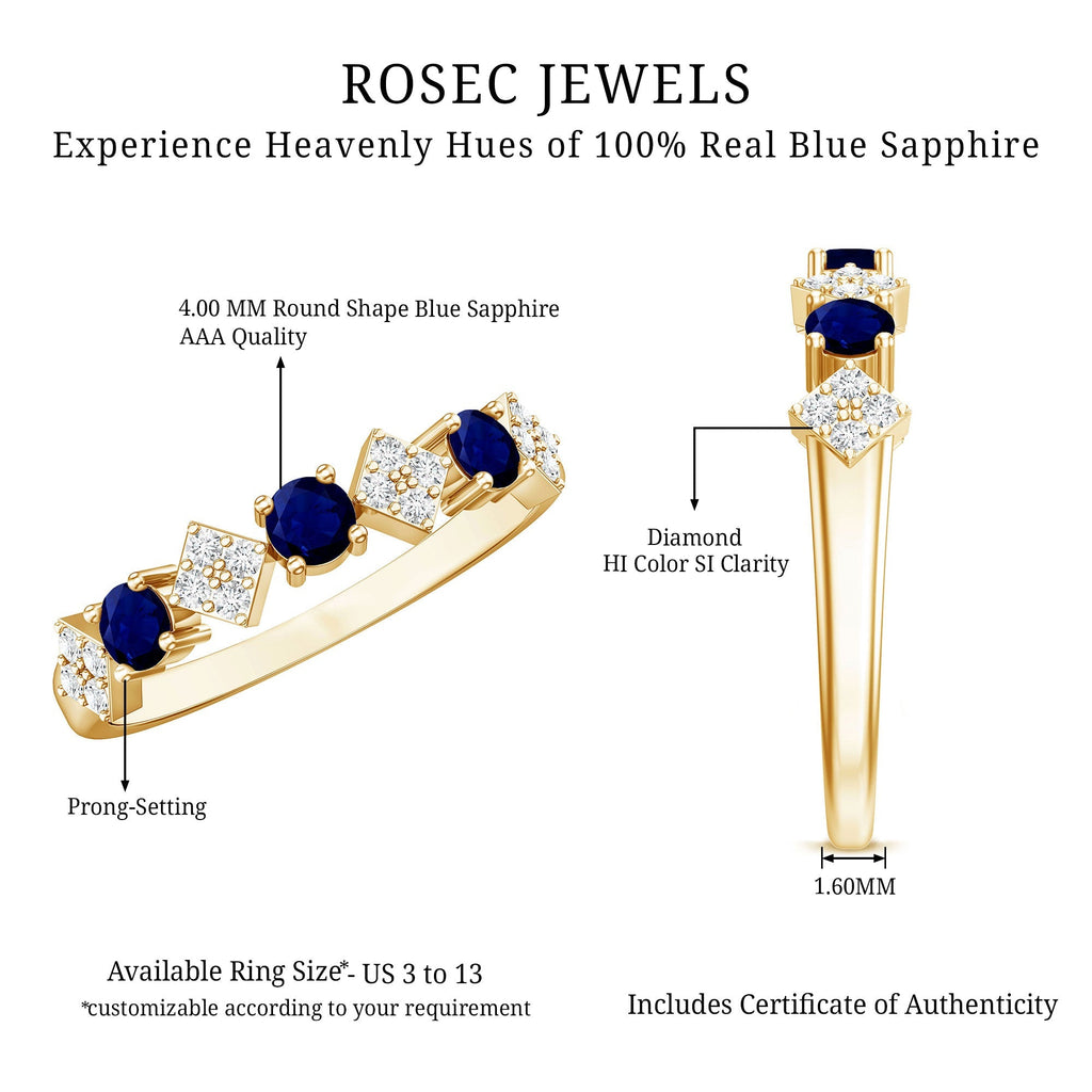 Blue Sapphire Eternity Ring Diamond Half Eternity Wedding Band 4mm