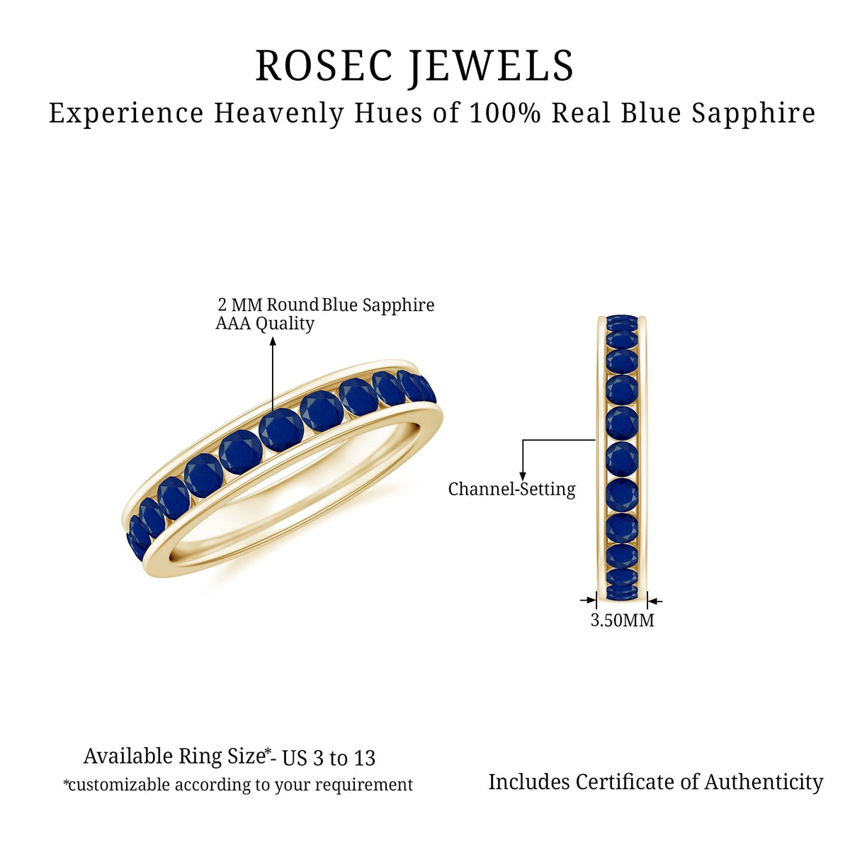 Blue Sapphire Eternity Ring, Full Eternity Band For Women