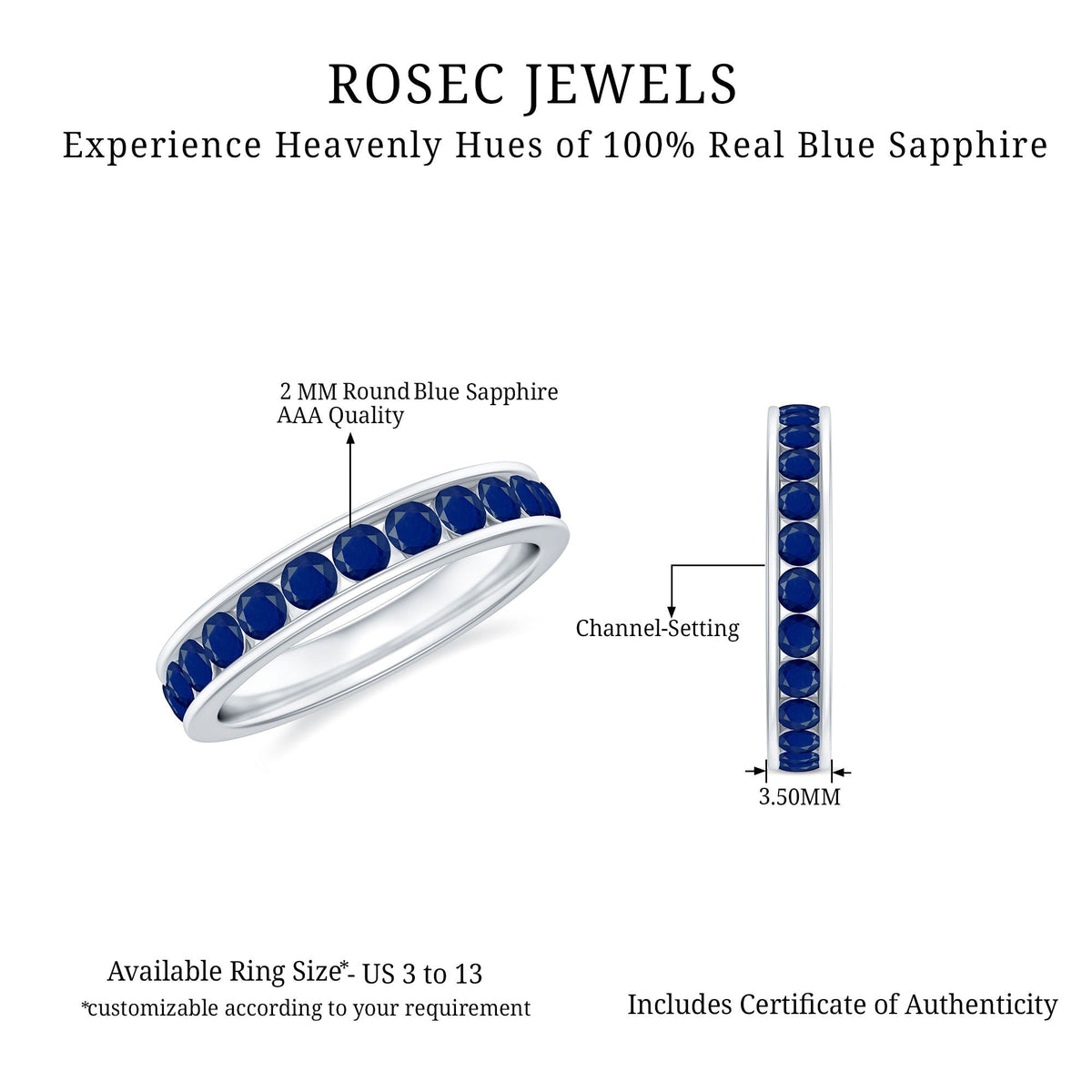 Blue Sapphire Eternity Ring, Full Eternity Band For Women