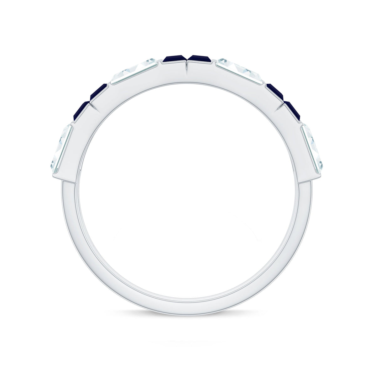 Blue Sapphire Eternity Ring Half Eternity Band With Moissanite