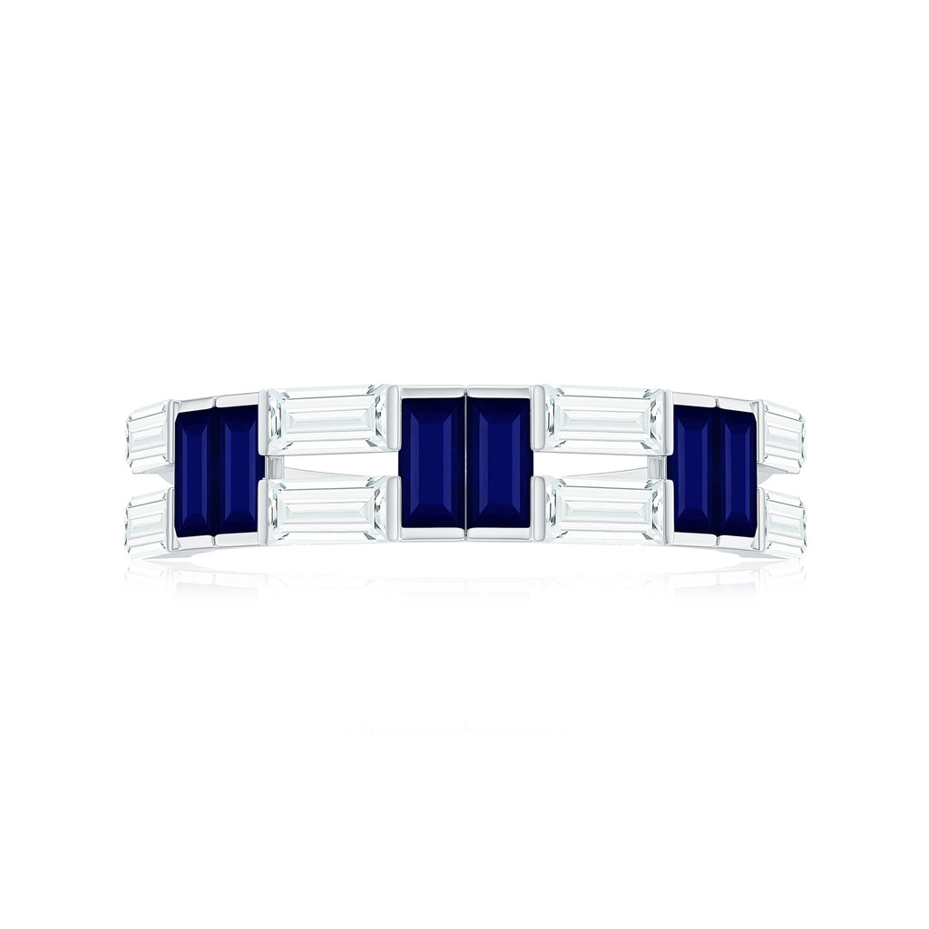 Blue Sapphire Eternity Ring Half Eternity Band With Moissanite