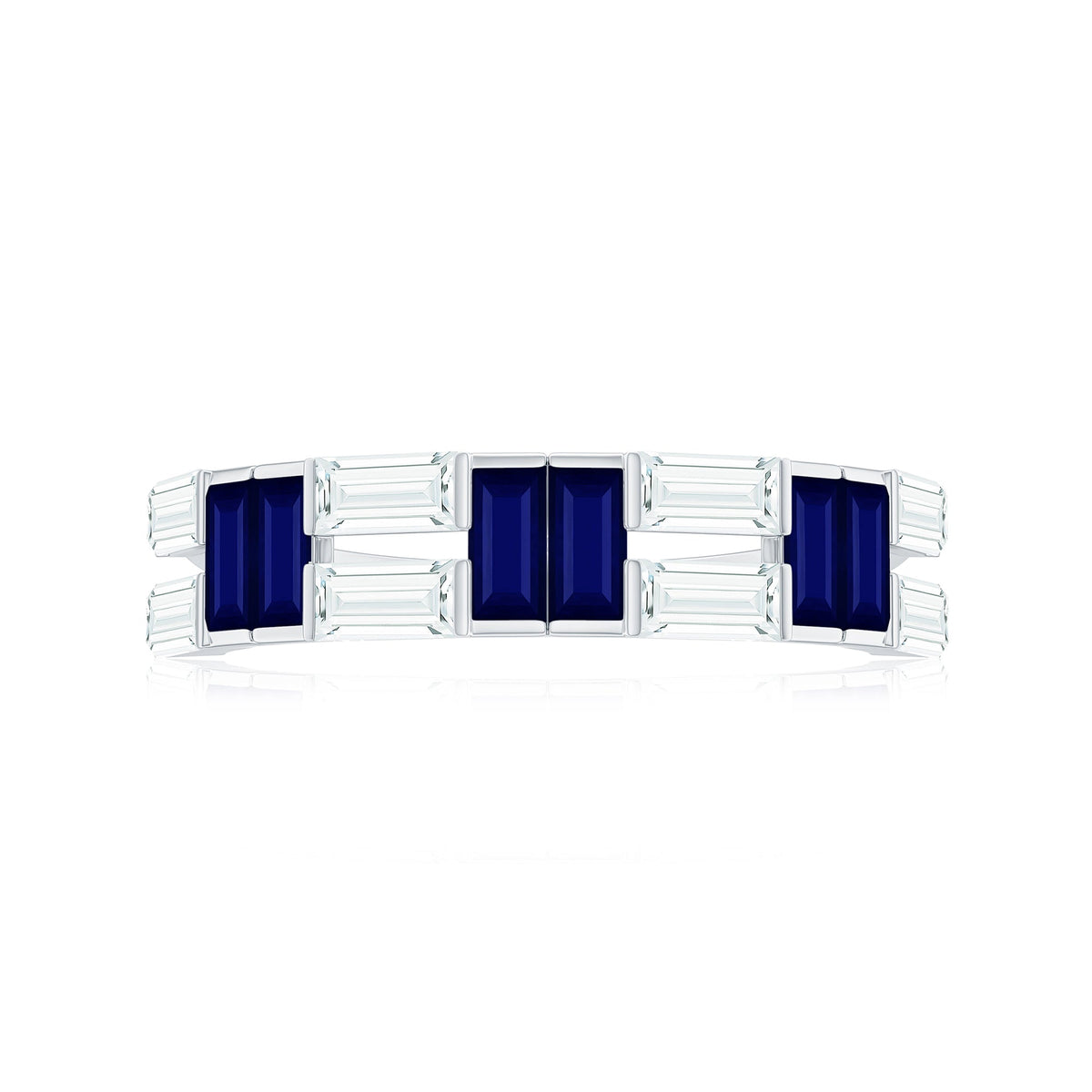 Blue Sapphire Eternity Ring Half Eternity Band With Moissanite