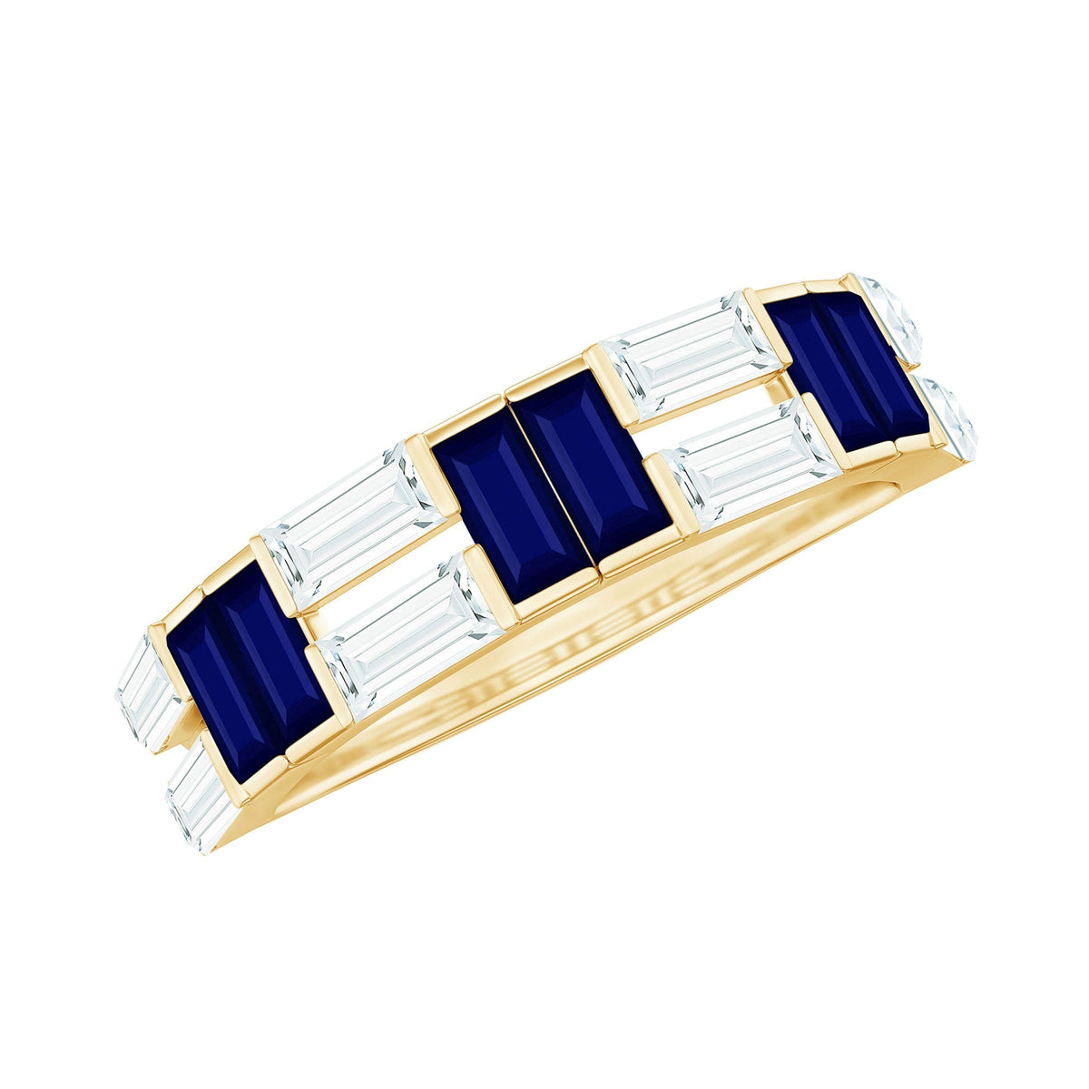 Blue Sapphire Eternity Ring Half Eternity Band With Moissanite