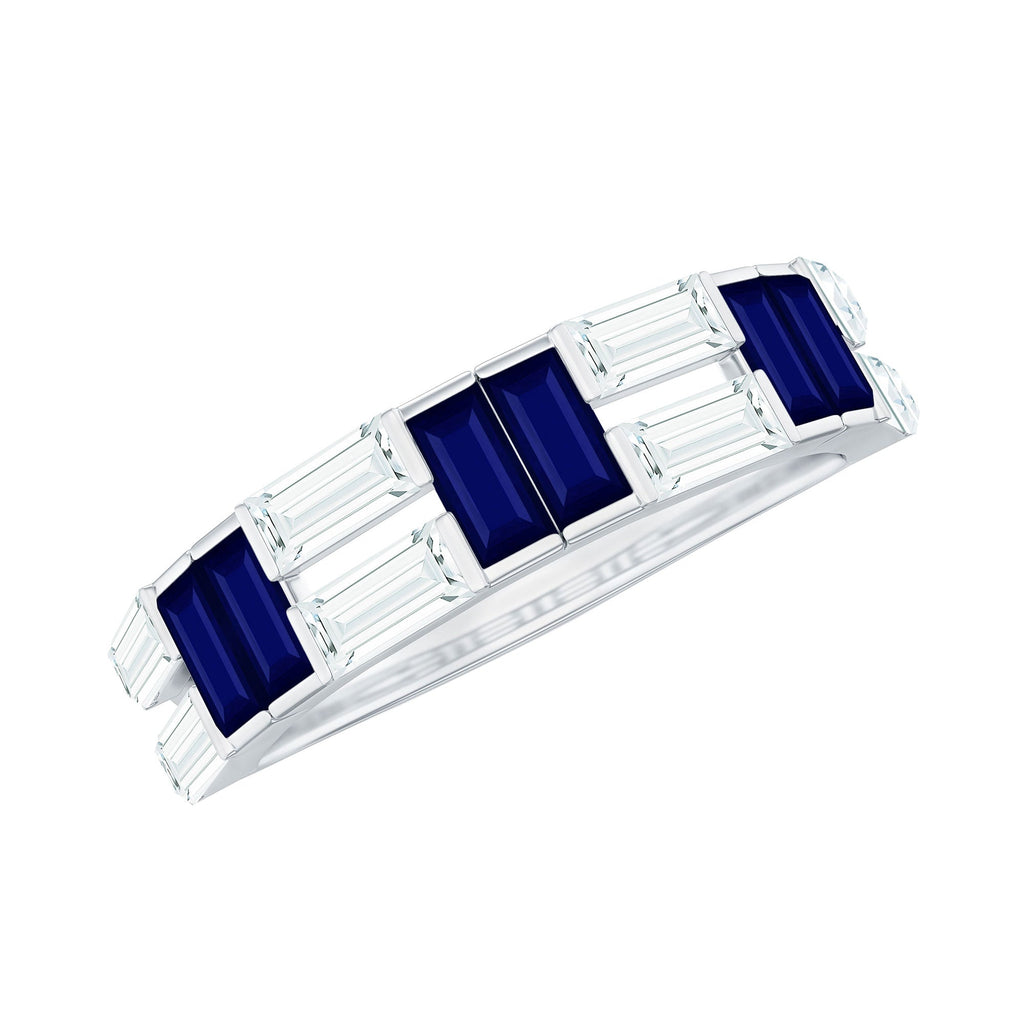 Blue Sapphire Eternity Ring Half Eternity Band With Moissanite