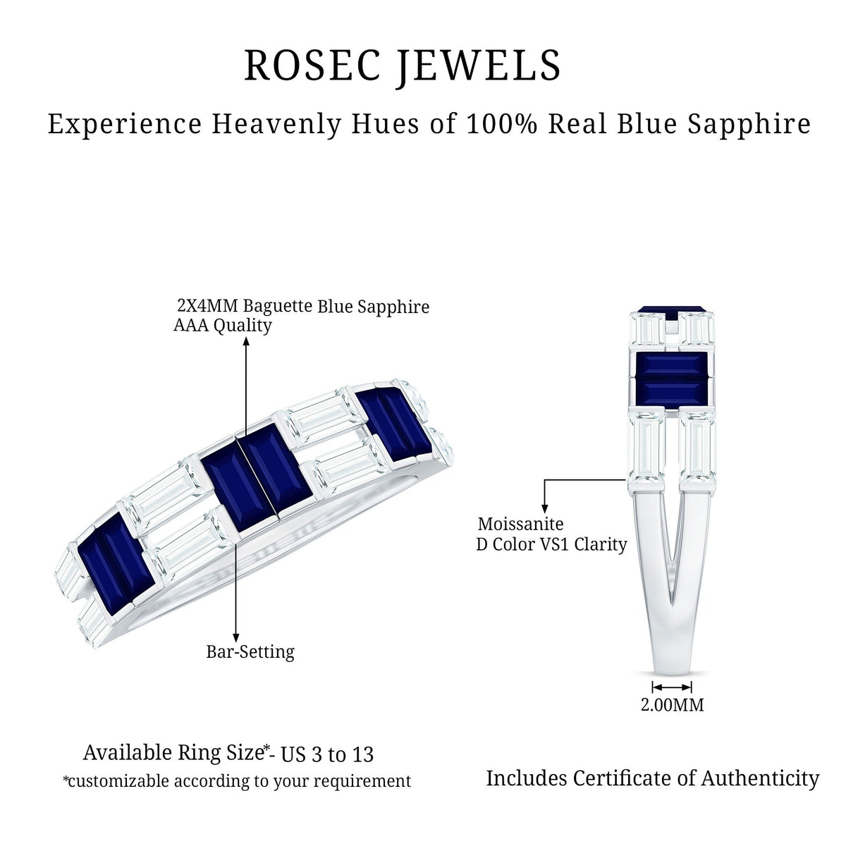 Blue Sapphire Eternity Ring Half Eternity Band With Moissanite