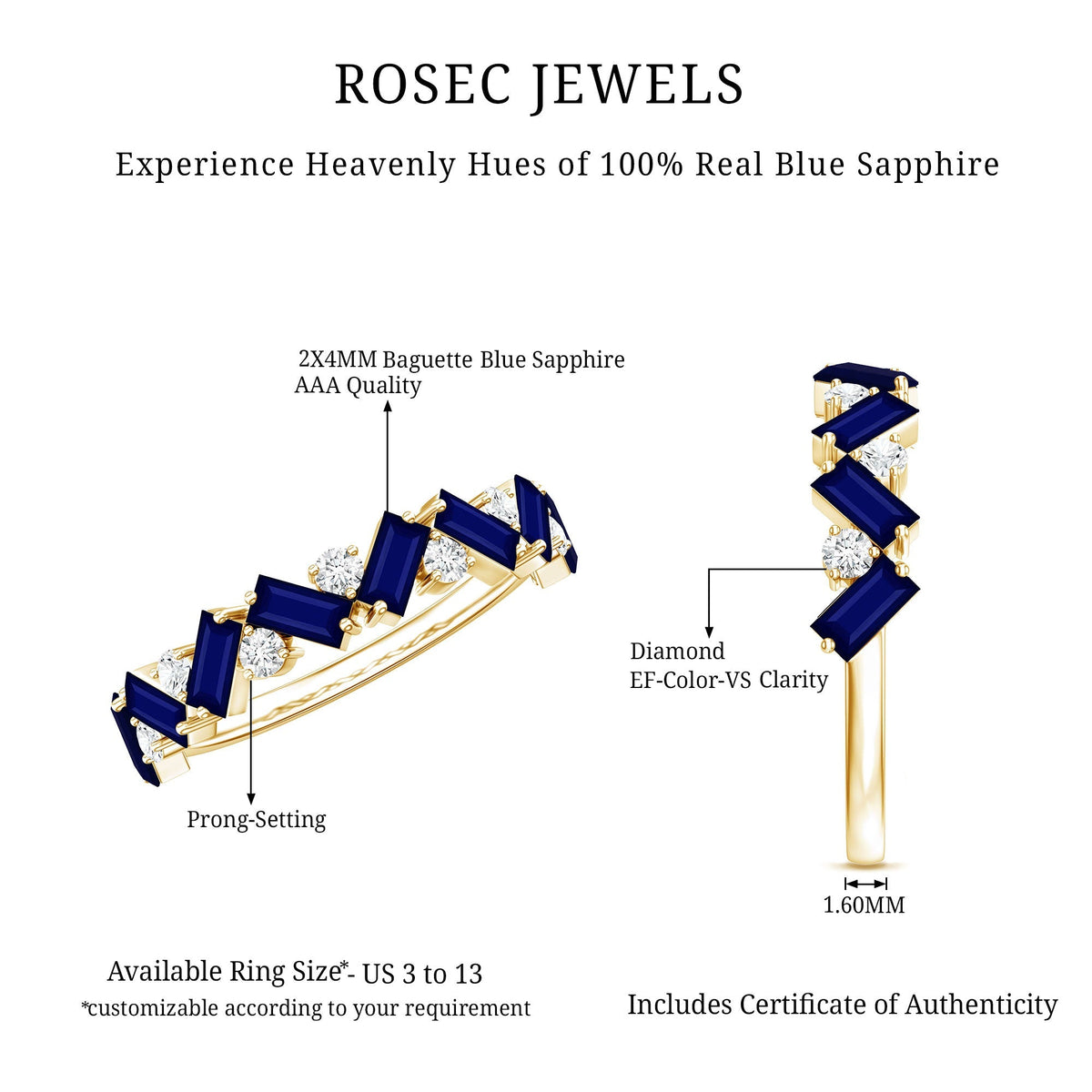 Blue Sapphire Eternity Ring, Half Eternity Diamond Ring