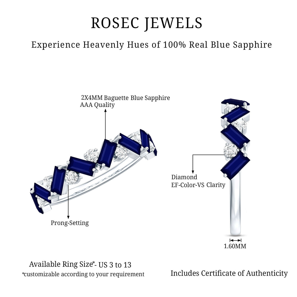 Blue Sapphire Eternity Ring, Half Eternity Diamond Ring