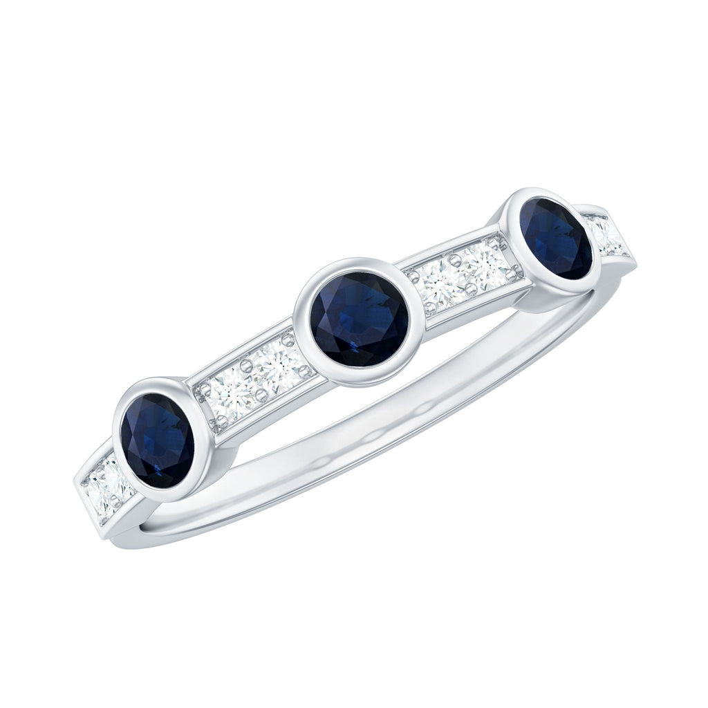 Blue Sapphire Eternity Ring, Half Eternity Diamond Ring For Women