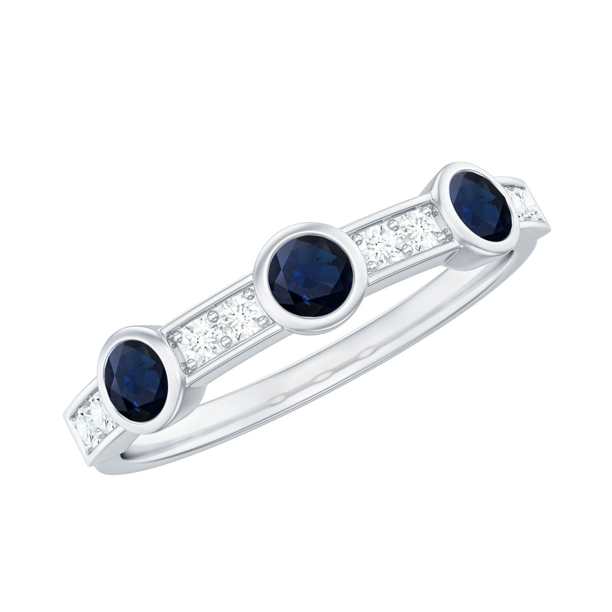 Blue Sapphire Eternity Ring, Half Eternity Diamond Ring For Women