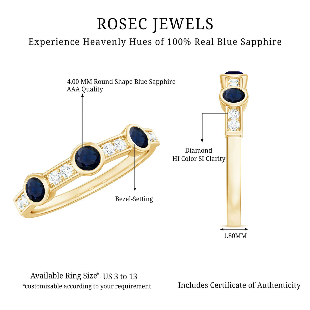 Blue Sapphire Eternity Ring, Half Eternity Diamond Ring For Women