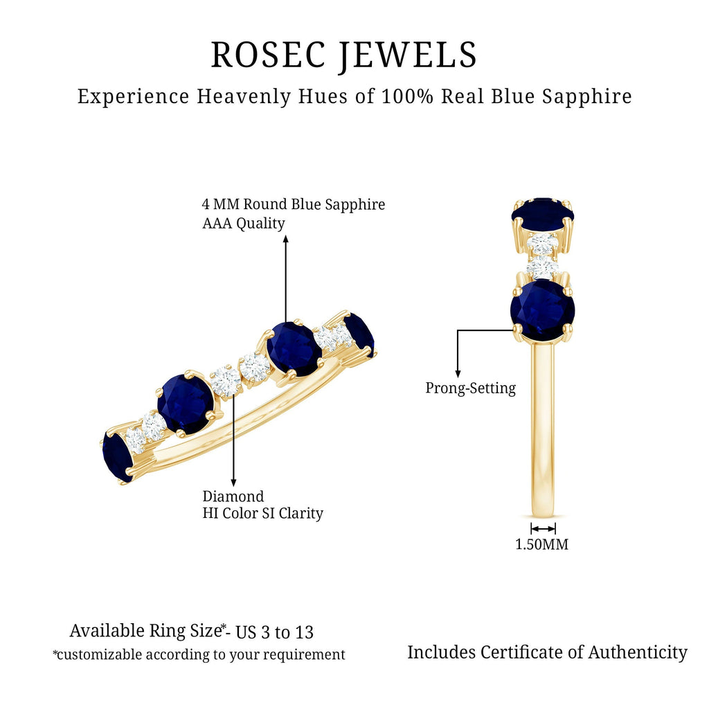 Blue Sapphire Eternity Ring, Half Eternity Diamond Wedding Band
