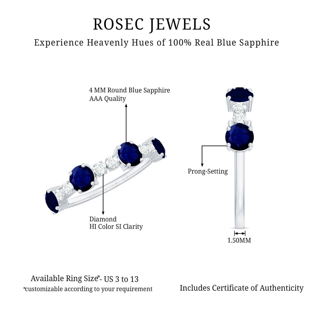 Blue Sapphire Eternity Ring, Half Eternity Diamond Wedding Band